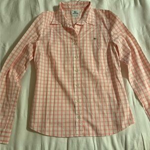 Lacoste Long Sleeve Button Up pink/white